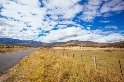 The Alpine Way road near Khancoban on a sunny autumn day in New South Wales, Australia