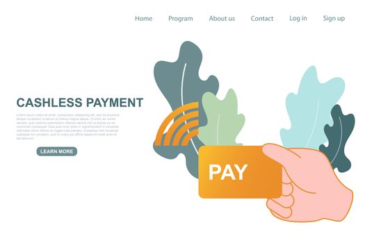 Contactless, cashless payment buying illustration. Digital disruption, social distancing, new normal concept prevention and protection for reopening after covid-19, coronavirus outbreak. Website landing page. Abstract vector.