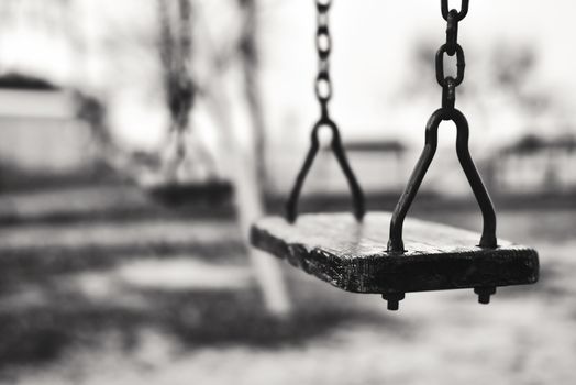 Old Swing, black white photo, dramatic childhood