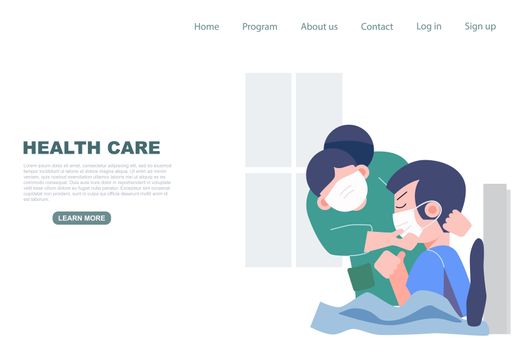 Nurse checking on patience in hospital. Health care and medical Landing page vector illustration