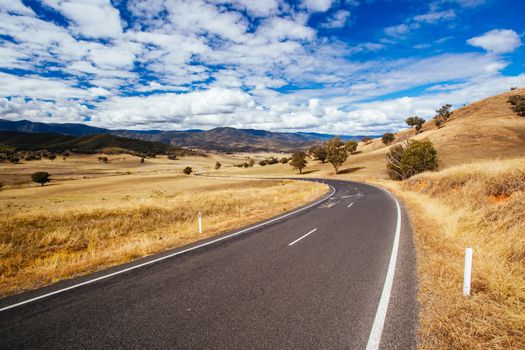 The Alpine Way road near Khancoban on a sunny autumn day in New South Wales, Australia