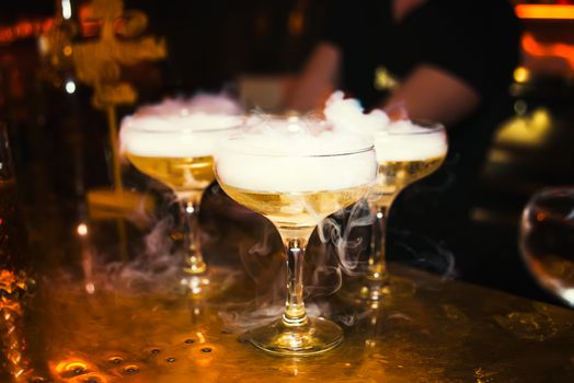 Cocktails with smoke in the nightclub, nightlife