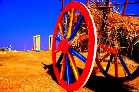 Bullock Cart Blue Sky Background