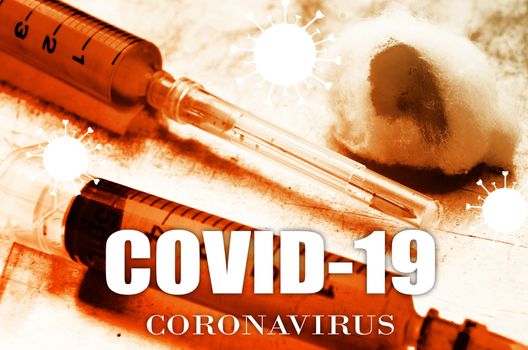 Vaccine and syringe injection. COVID-19 infectious concept.