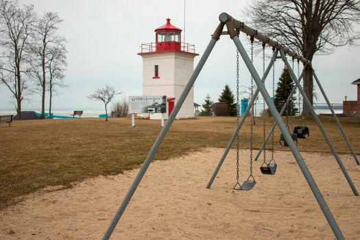 Goderich Ontario Canada lighthouse panoramic style photo. Goderich is popular for tourism.