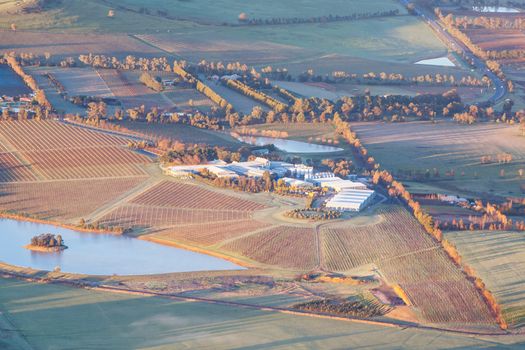 Aerial view of Domaine Chandon vineyard in the Yarra Valley in Victoria, Australia