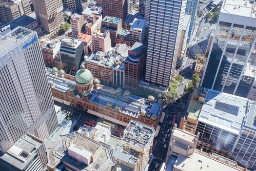 An aerial view of Sydney's buildings and architecture on a clear sunny day in NSW, Australia