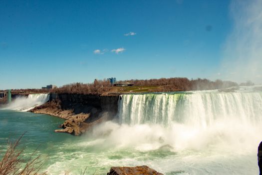View of Niagara waterfalls during sunrise from Canada side.