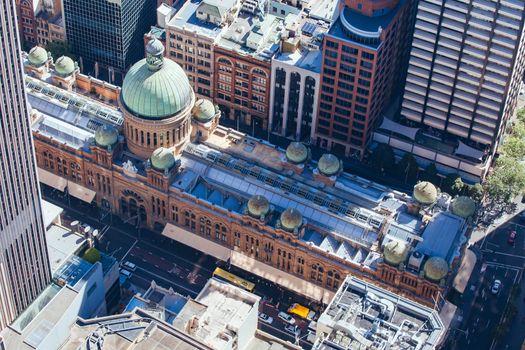 An aerial view of Sydney's buildings and architecture on a clear sunny day in NSW, Australia