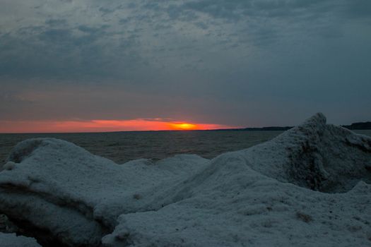 Port stanley beach in winter at sunset. Ontario Canada photograph.