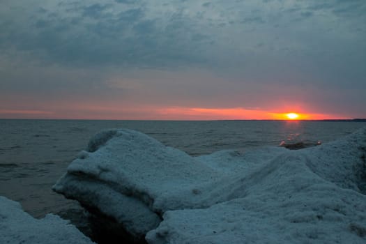 Port stanley beach in winter at sunset. Ontario Canada photograph.