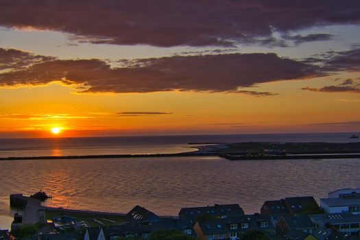 Heligoland - look on the island dune - sunrise over the sea