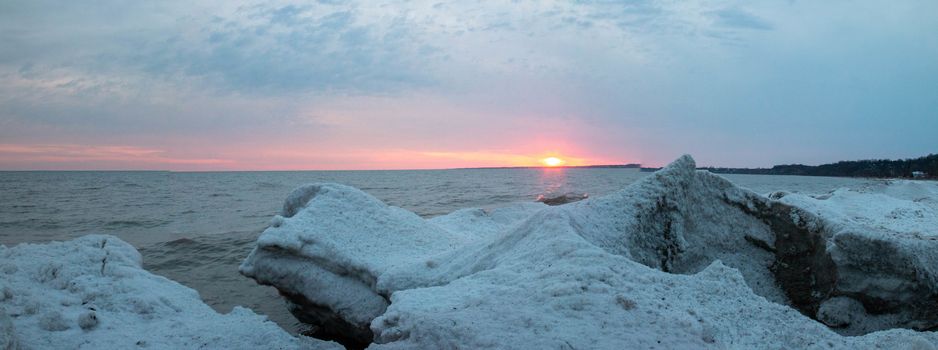 Port stanley beach in winter at sunset. Ontario Canada photograph.