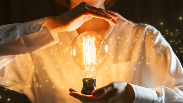 Lightbulb between two hands as a symbol of ideas.