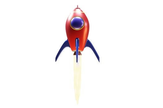Ballistic launch red rocket on white isolated background, 3D rendering.