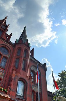 Detailed view on the northern german town hall found in Neumuenster on a sunny summer day.