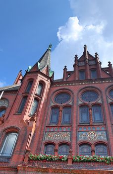 Detailed view on the northern german town hall found in Neumuenster on a sunny summer day.