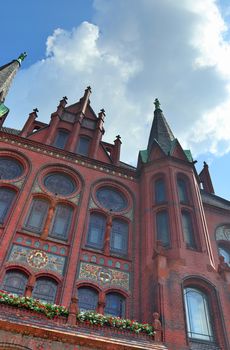 Detailed view on the northern german town hall found in Neumuenster on a sunny summer day.