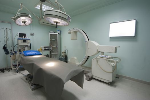 Emergency operating room in a medical centre hospital with scanning equipment