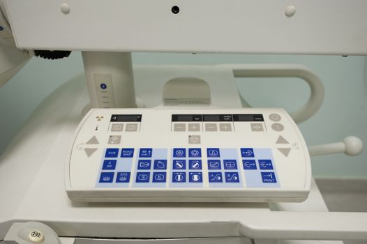 Closeup of control panel on a scanner machine in hospital emergency operating room