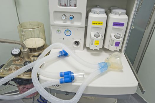 Closeup detail of a hospital ventilator machine in an operating room