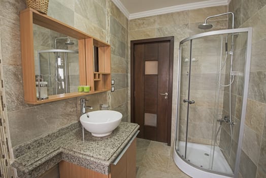 Interior design of a luxury show home bathroom with shower cubicle