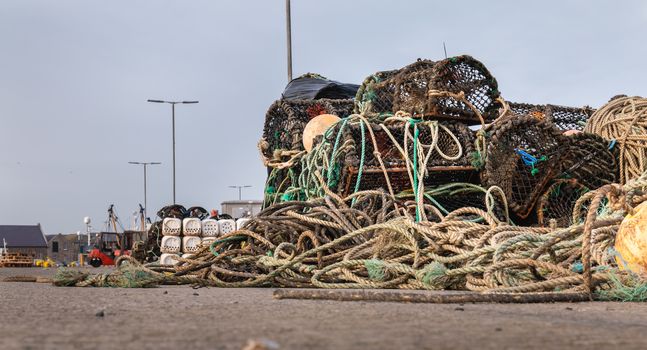 Fishing locker at Howth harbor near Dublin on a winter day