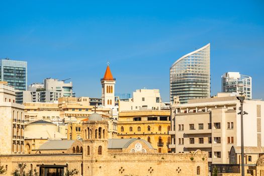 Saint George Greek Ortodox cathedral in the center of Beirut among modern buildings, Lebanon