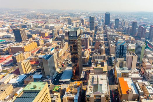 Central business district of Johannesburg city panorama, South Africa