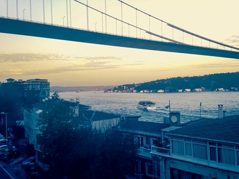 Foggy Bosphorus Bridge View Istanbul Evening Sunset