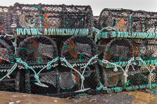 Fishing locker at Howth harbor near Dublin on a winter day