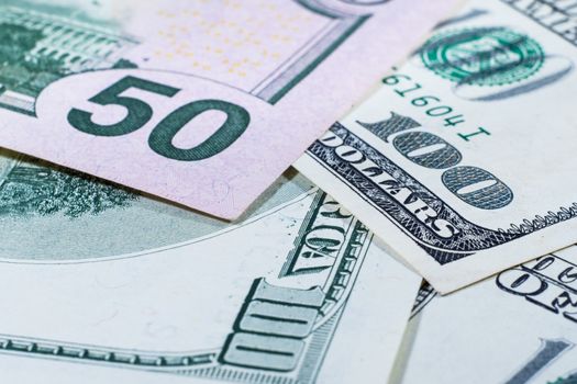 Close-up photo of money. A bunch of dollar bills. U.S. dollars.