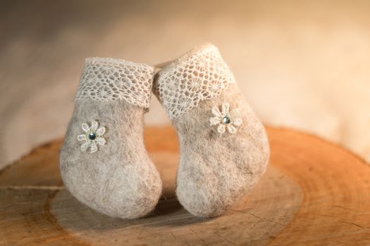 Felt felt boots. Souvenir boots. Shoes for toys. Decorative shoes. Romantic picture. Childrens' shoes. Handmade shoes. Symbols of fidelity,