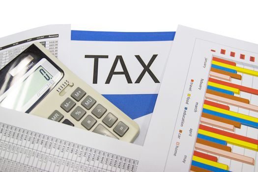 Folder Tax documents and paper files with calculator concept Annual tax payment
