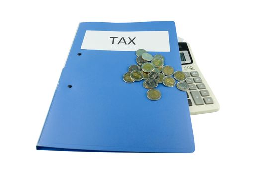 Folder Tax documents and paper files with calculator concept Annual tax payment