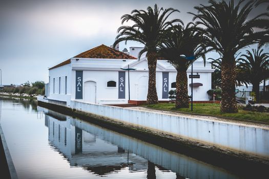 Aveiro, Portugal - May 7, 2018: beautiful architecture detail modern house in the city center near a water channel on a spring day