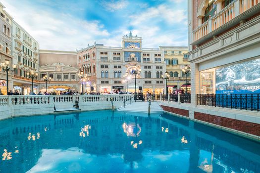 MACAU CHINA-JANUARY 11 visitor on gondola boat in Venetian Hotel The famous shopping mall luxury hotel landmark and the largest casino in the world on January 11,2016 in Macau China