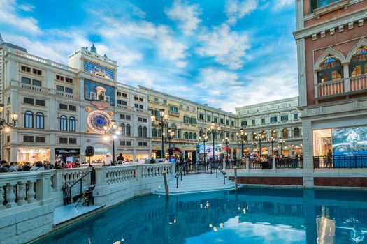 MACAU CHINA-JANUARY 11 visitor on gondola boat in Venetian Hotel The famous shopping mall luxury hotel landmark and the largest casino in the world on January 11,2016 in Macau China