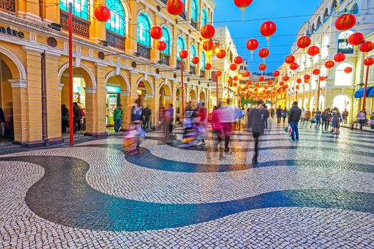 MACAU, MACAU - JANUARY 11,2016 - Senado Square nigth view of Macau. This square is the largest in Macau. Macau is a former Portuguese colony.