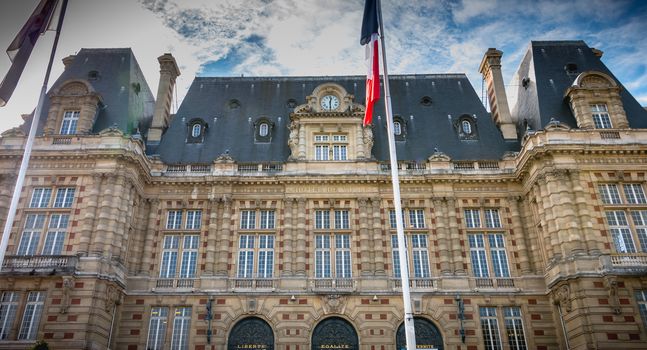 Versailles, France - October 9, 2017: Architectural detail of the town hall of the city on a fall day