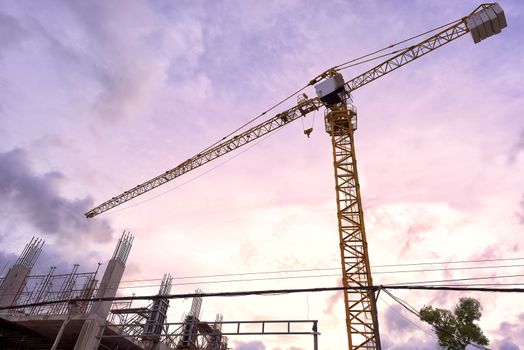 Yellow construction tower crane