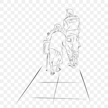 Vector Illustration, Security or Police Helping old Woman Walking into her destination at tranparent Effect Background