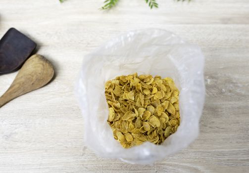 Corn flakes in plastic bag