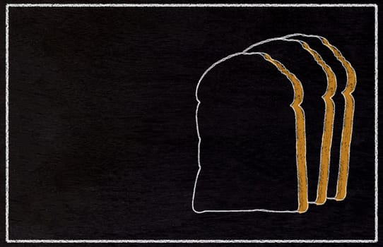 Drawing bakery, bread on wood blackboard, chalkboard menu