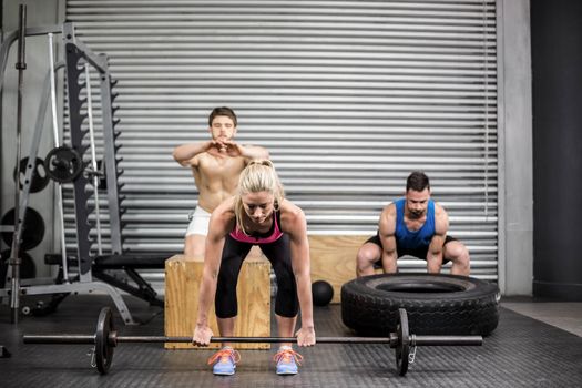 Fit people doing exercises at gym