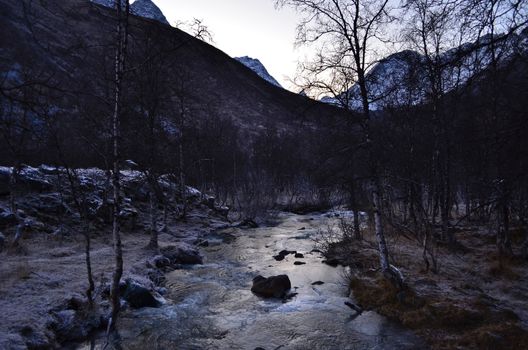 The mountain river heading from the glacier in Northern Norway