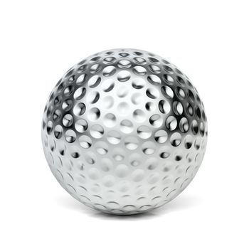 Silver golf ball on white background