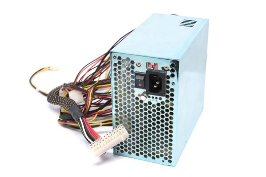 500W Power supply unit with cable and switch I O, green color for full ATX Tower case PC have big fan for cool ioslated on white background