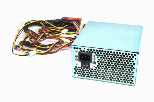 500W Power supply unit with cable and switch I O, green color for full ATX Tower case PC have big fan for cool ioslated on white background