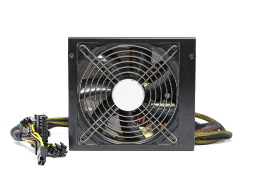 Computer power supply fan with cable isolated on white background